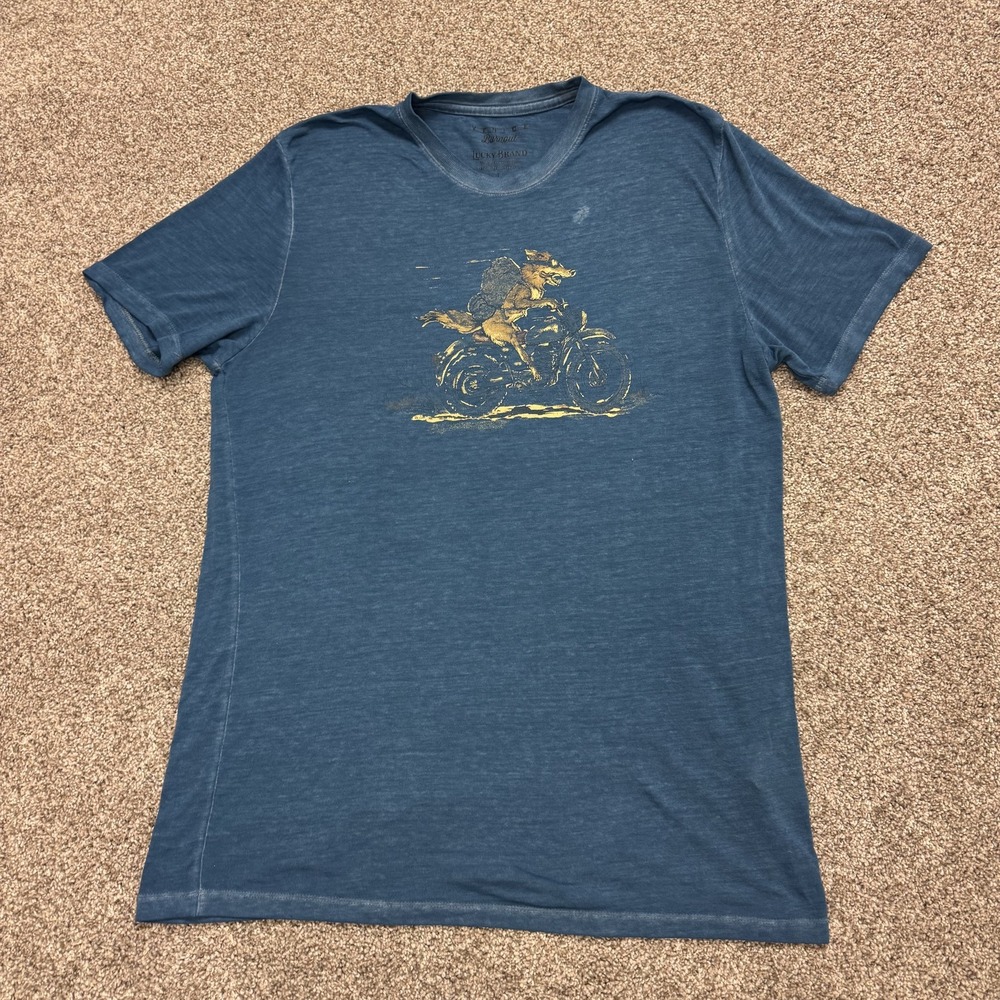 Lucky Brand Shirt Mens Large Blue Burnout Motorcycle Graphic Tee T-Shirt Biker